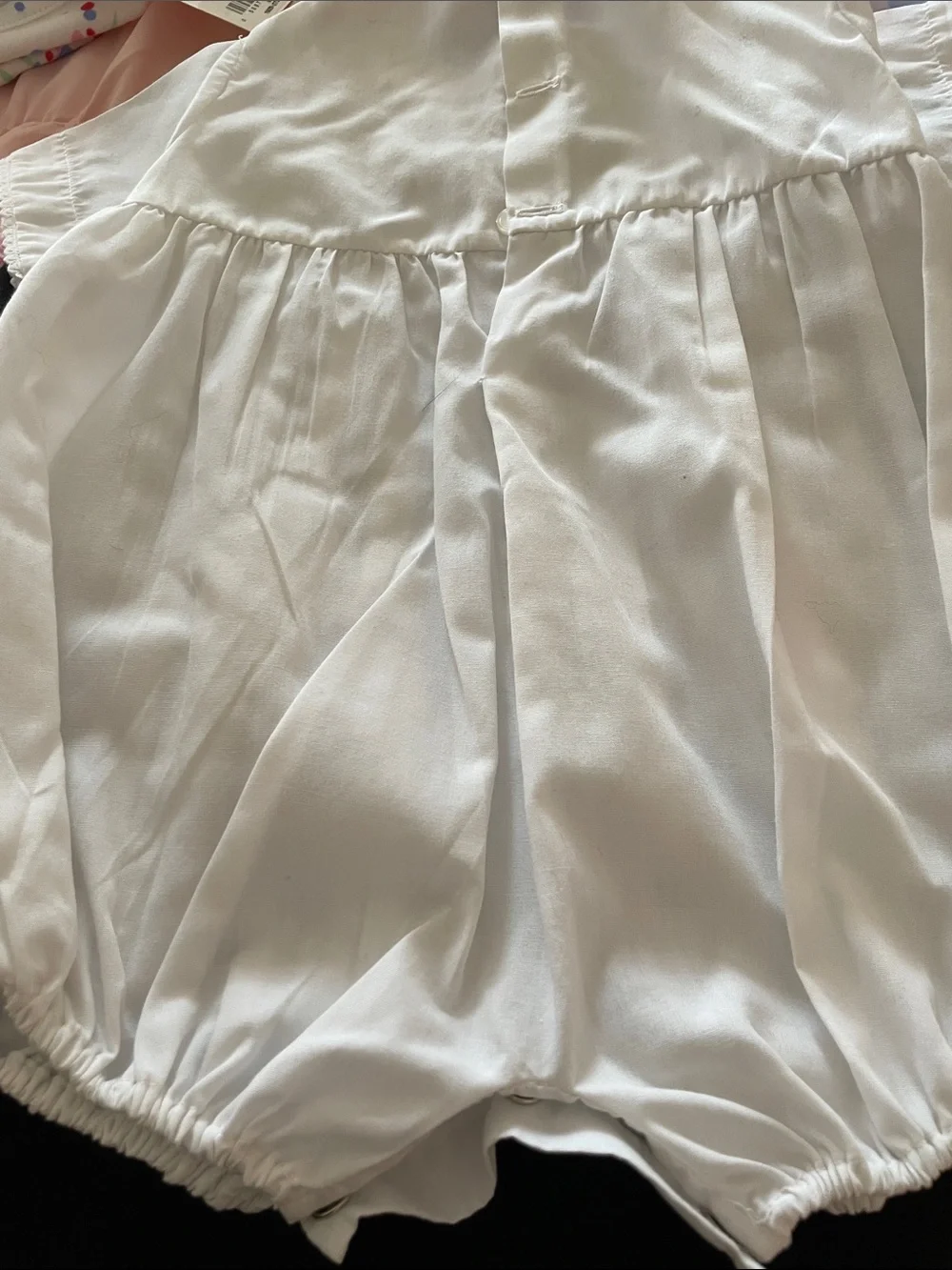 Feltman White Smocked Baby Romper with Blue Embroidery 0-3
